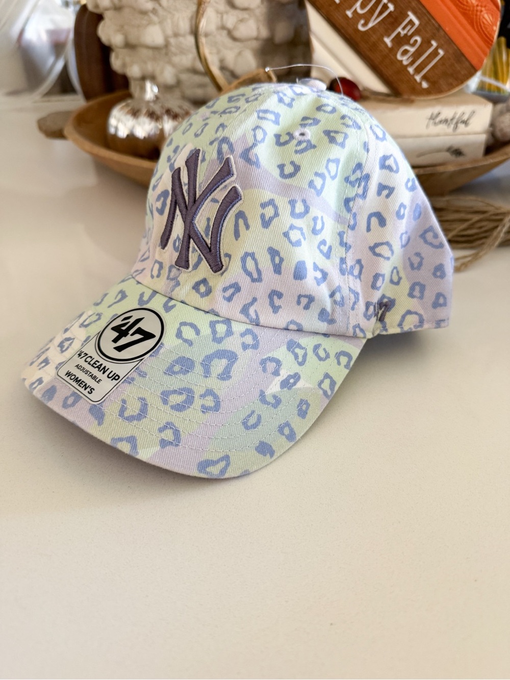 47 Brand NY Logo Pastel Leopard Baseball Cap - Lavender & Light Green